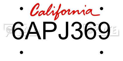 6APJ369 California License Plate