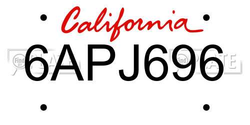 6APJ696 California License Plate