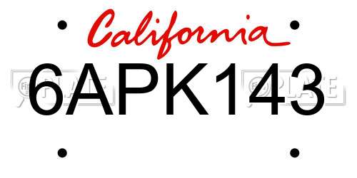 6APK143 California License Plate
