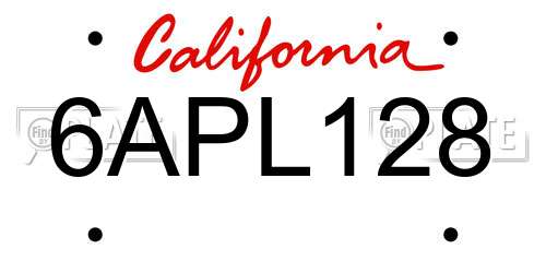 6APL128 California License Plate