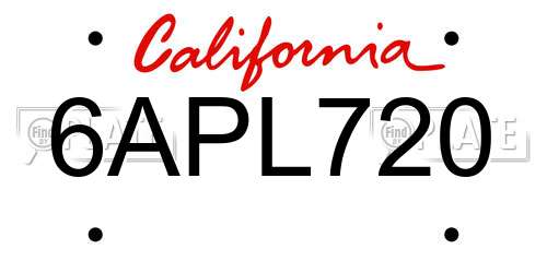 6APL720 California License Plate