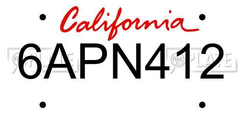 6APN412 California License Plate