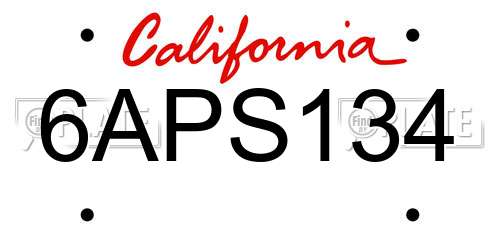 6APS134 California License Plate