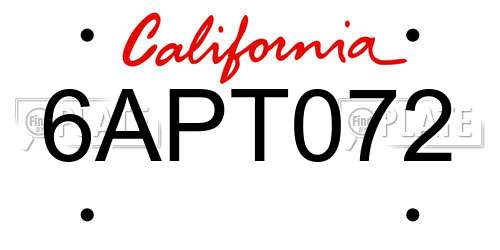 6APT072 California License Plate