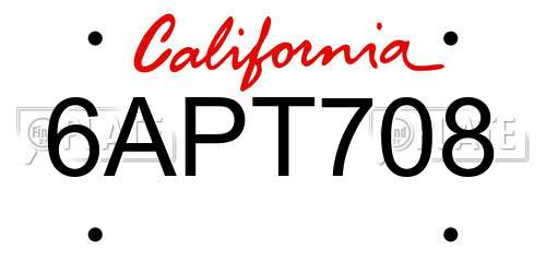 6APT708 California License Plate