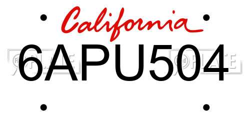 6APU504 California License Plate