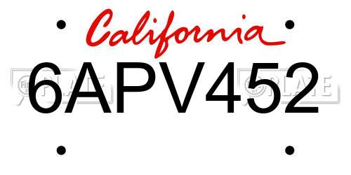6APV452 California License Plate
