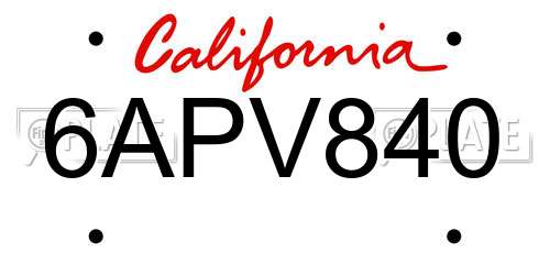 6APV840 California License Plate
