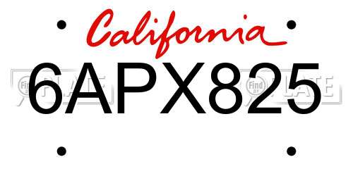 6APX825 California License Plate