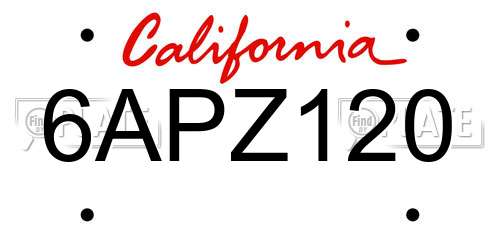 6APZ120 California License Plate