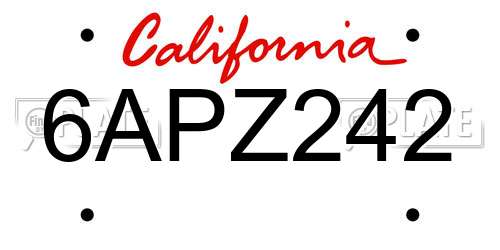 6APZ242 California License Plate