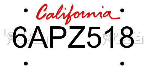6APZ518 California License Plate