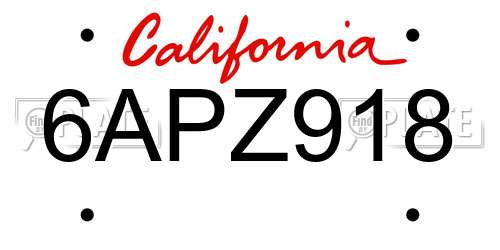 6APZ918 California License Plate
