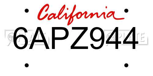 6APZ944 California License Plate