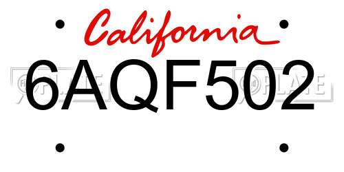 6AQF502 California License Plate