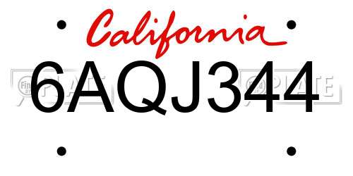 6AQJ344 California License Plate