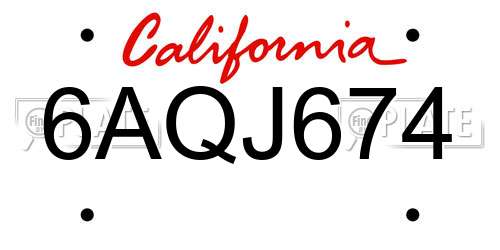 6AQJ674 California License Plate