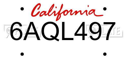 6AQL497 California License Plate