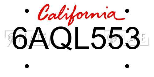 6AQL553 California License Plate