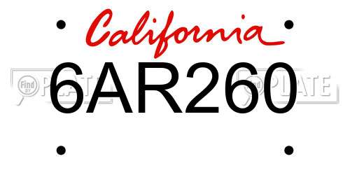 6AR260 California License Plate
