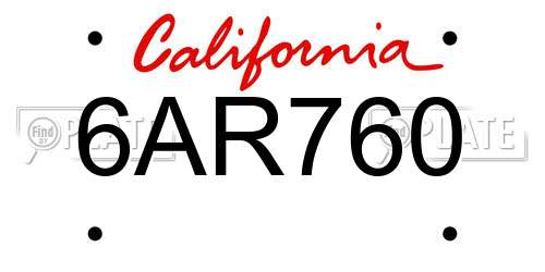 6AR760 California License Plate