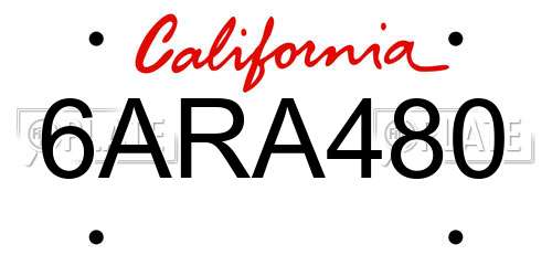 6ARA480 California License Plate