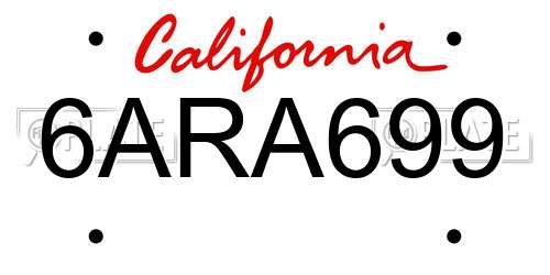6ARA699 California License Plate