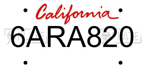 6ARA820 California License Plate