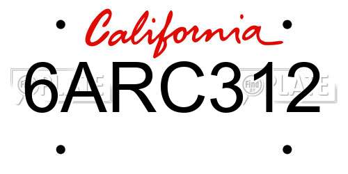 6ARC312 California License Plate