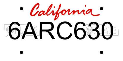6ARC630 California License Plate