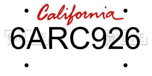 6ARC926 California License Plate