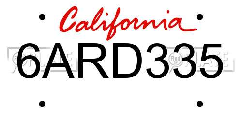 6ARD335 California License Plate