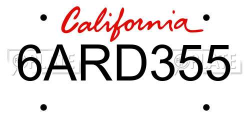 6ARD355 California License Plate