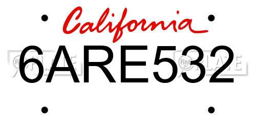 6ARE532 California License Plate