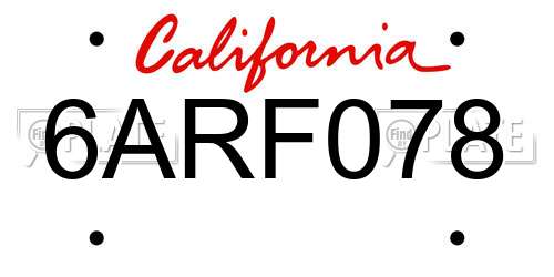 6ARF078 California License Plate
