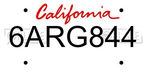 6ARG844 California License Plate