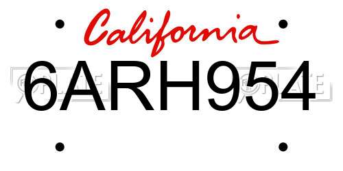 6ARH954 California License Plate
