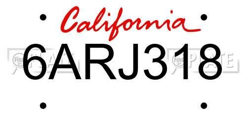 6ARJ318 California License Plate
