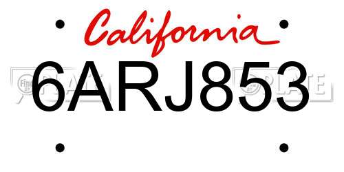 6ARJ853 California License Plate
