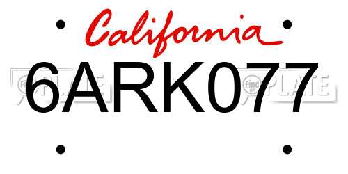 6ARK077 California License Plate