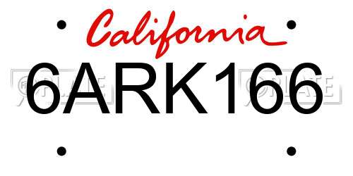 6ARK166 California License Plate