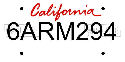 6ARM294 California License Plate