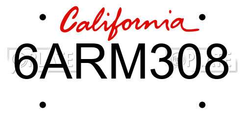 6ARM308 California License Plate