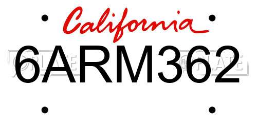 6ARM362 California License Plate