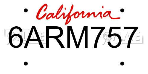 6ARM757 California License Plate