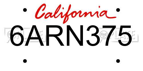 6ARN375 California License Plate