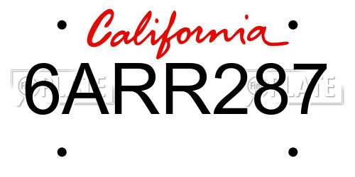 6ARR287 California License Plate