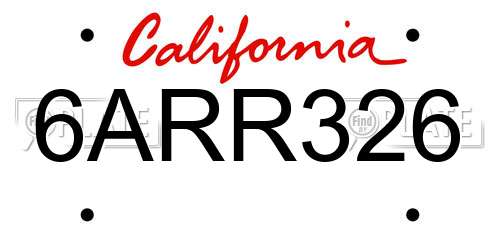 6ARR326 California License Plate