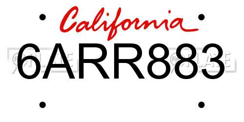 6ARR883 California License Plate