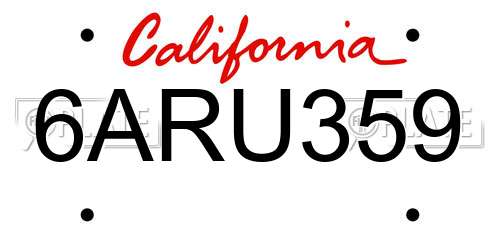 6ARU359 California License Plate